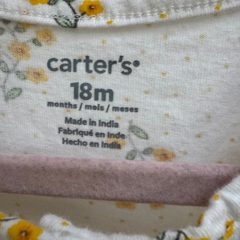 Carter's 18M Girls Short Sleeve Floral Baby Dress with Onesie Enclosure